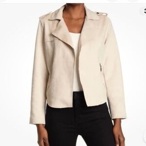 T. TAHARI  Faux Microsuede Moto Cream Jacket Size Small